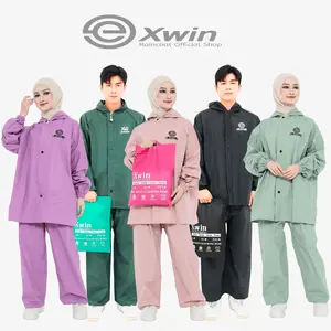 Jas Hujan Raincoat Anti Rembes Lebih Kedap Air By Xwin Mantel Hujan Original Setelan Baju Celana - Bahan Pvc Karet Elastis Kuat Tebal untuk Pria dan Wanita