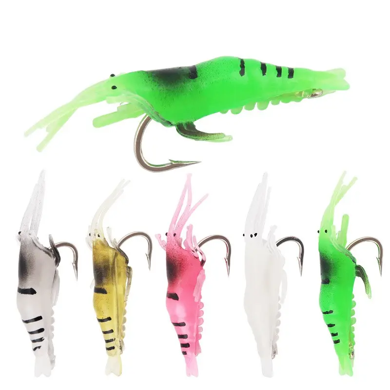 FTK 1pcs 1.2g-4.8cm Fishing Lure Silicone Soft Bait Noctilucent Biomimetic Shrimp With Sharp Barb Hook Artificial Fake Bait