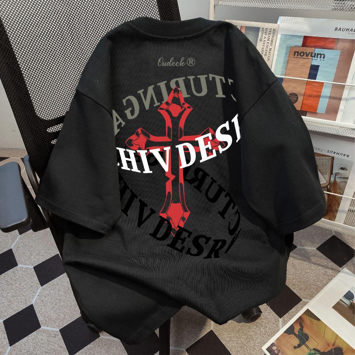 Kaos Katun Trendi Dan Bergaya Dengan Desain Cetak Huruf Retro, Atasan Leher Bulat Lengan Pendek Longgar Untuk Pria Dan Wanita.