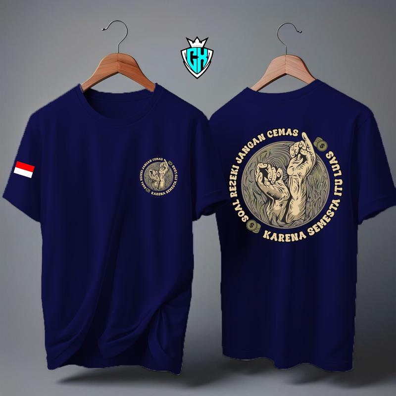 KAOS ATASAN SOAL REZEKI JANGAN CEMAS KARENA SEMESTA ITU LUAS BENDERA/KAOS LENGAN PENDEK/KAOS POLOS Oblong Combed Dewasa 5