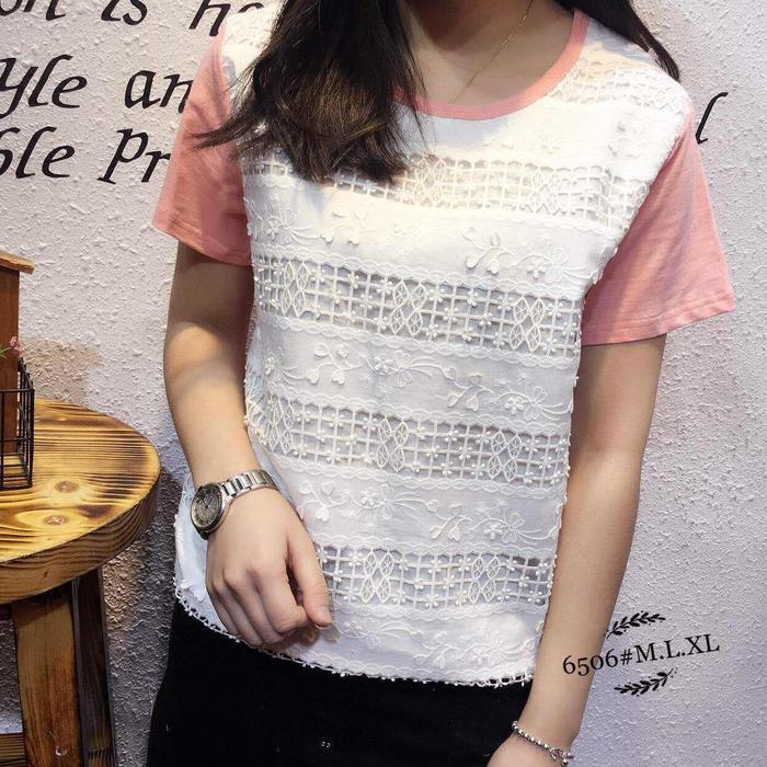 Kaos Fashion Wanita Ala Korea - Alyss Full Lace 6506 - Orange, L