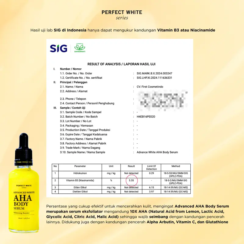 [10X AHA] PERFECT WHITE Advanced AHA Body Serum 50ml Whitening Booster with 10X AHA Niacinamide, Alpha Arbutin, Glutathione, Vitamin C | Booster Lotion Acid Perawatan Pencerah Mencerahkan Memutihkan Tubuh Kusam Belang Noda Hitam Glycolic Acid 1