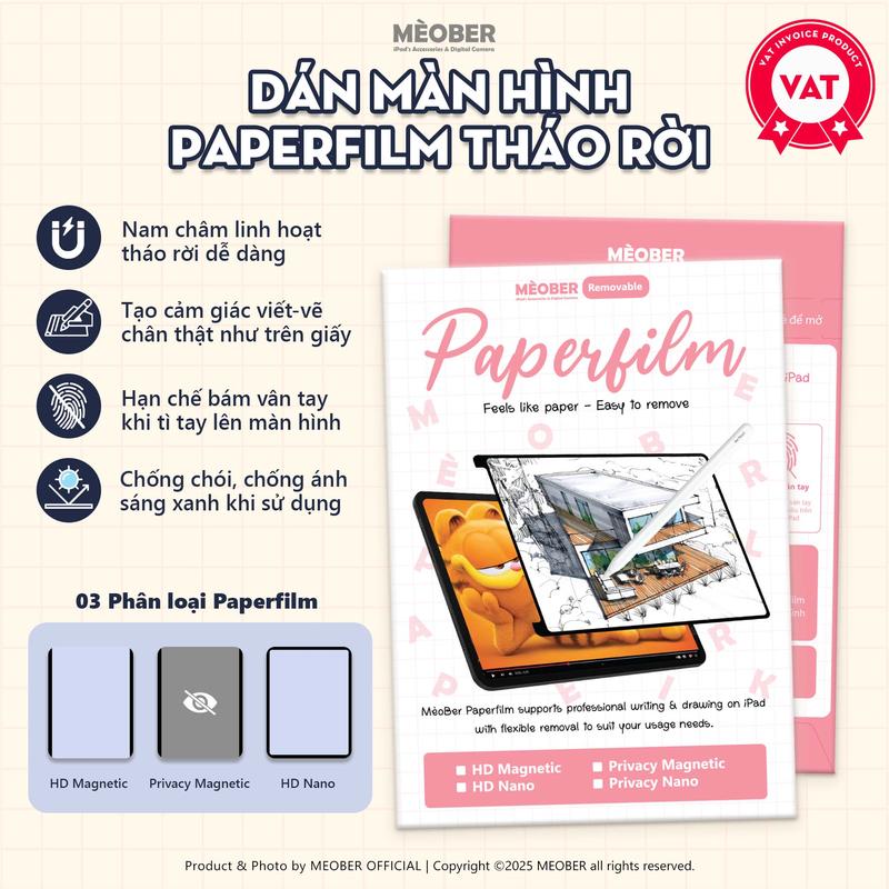   Paperlike Tháo Rời  Dán màn hình iPad BerPaper Magnetic & Nano Paperfilm - Hỗ trợ tháo rời tạo cảm giác viết bút dễ dàng by Meober 