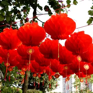 Lampion Imlek Lampion Gantung Honeycomb Hiasan Dekorasi Imlek Tahun Baru Chinese Merah Plastik