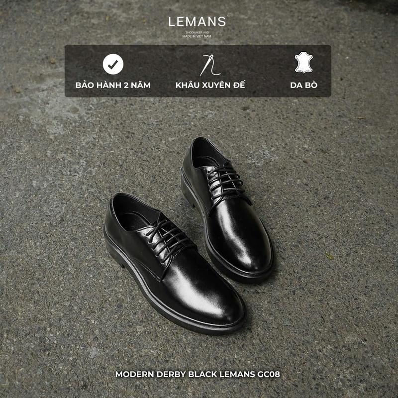 Giày da bò Modern Derby Black LEMANS GC08 - giày tây tăng chiều cao giày công sở giày buộc dây bảo hành 24 tháng