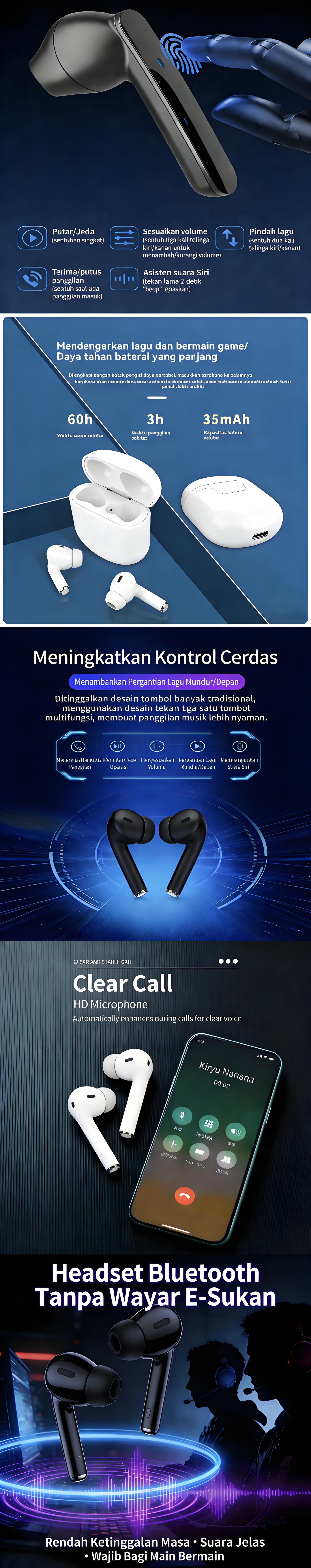 GreatWall phantom  ko7 Headset Bluetooth Serbaguna untuk Kerja Belajar Olahraga, Noise Cancelling Mandiri, HD Call, 30 Jam Tahan Lama, Low Latency, Anti Air IPX7, Universal Android & iPhone
