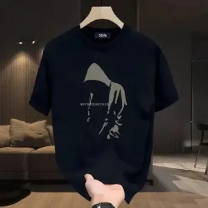 Kaos Pria Lengan Pendek Motif Hitam Putih Simpel Gaya Serbaguna untuk Keseharian