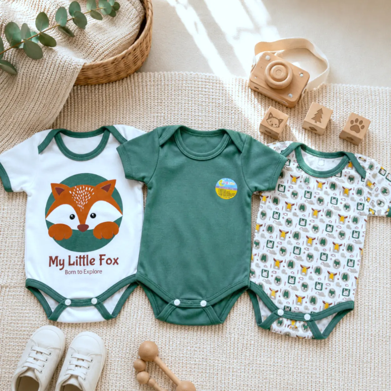 3 in 1 jumper bayi pendek jumpsuit baby motif salur polos dan tabur newborn Lengan pendek Katun kaos pe double Perempuan laki laki