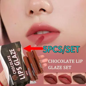 Hudagri Chocolate Lip Glaze Set 5PCS/SET Lipstik Coklat Matte Lipstick untuk Tampilan Lipstik yang Menawan Gloss Liquid Kosmetik Pewarna Bibir