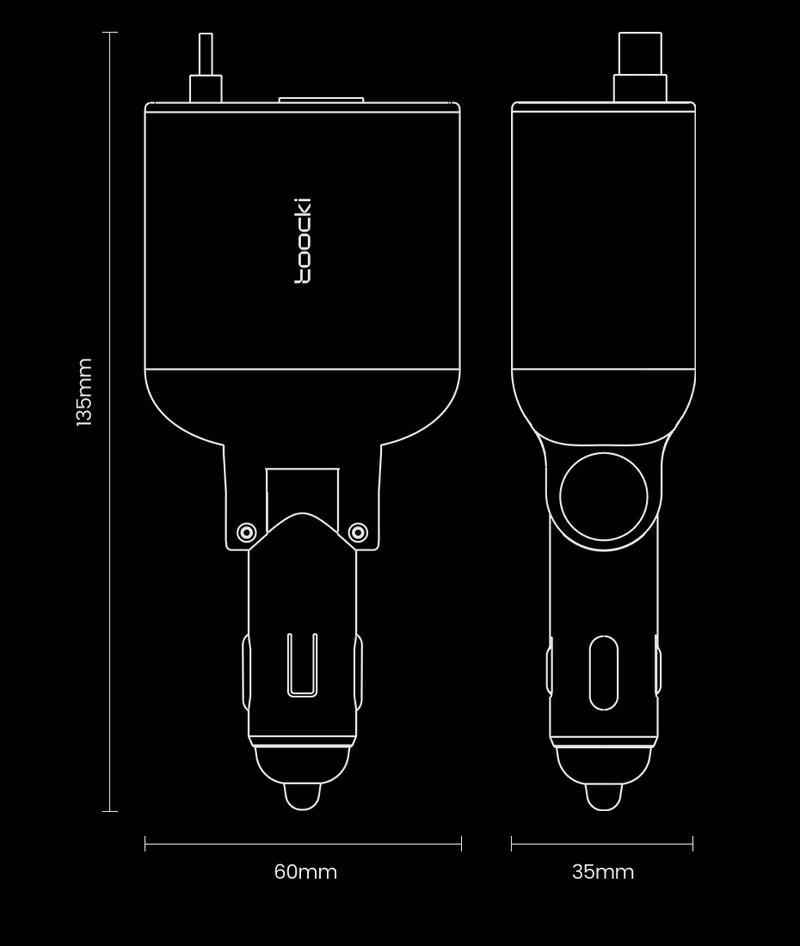 Product Introduction of Bộ sạc ô tô Có Thể Mở Rộng, Toociki, 105W, Cáp USB C 4 trong 1, Thích hợp cho iPhone, Huawei, Samsung, Cáp sạc nhanh, Đầu nối Bộ Chuyển Đổi bật lửa trên ô tô 14