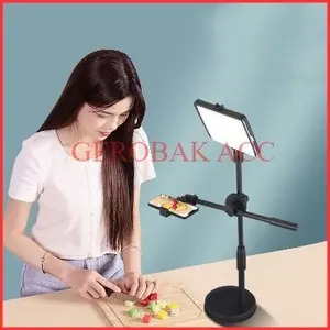 Holder Overhead Stand Tripod Hp Ringlight Kamera Lampu Fotografi Mua ZMA1 / Stand Holder Meja Buat Konten Masak / Video Unboxing Kamera Dslr Live Streaming Gerobak Acc Penyangga Black Logam