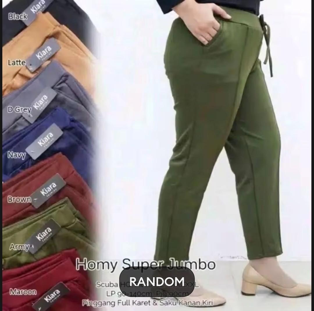 Celana Wanita Super Jumbo Luna Crepe Muat BB 100 Kilo Panjang Dewasa - 2 PCS - Airflow, Cewek, Santai, Kulot, Pant, Katun, Crepe Melar Nyaman Tebal Basic Hitam Casual Kaki Scuba