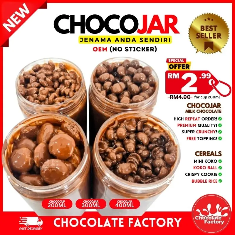 [ChocolateFactory] Chocojar ChocoCup (200ml/ 300ml/ 400ml) - Mini Koko Crunch Cereal - OEM/ No Sticker/ Jenama Anda - Murah/ Chocolate Coklat/ Sedap/ Viral/ Rangup/ Food/ Snacks/ Choco Coco
