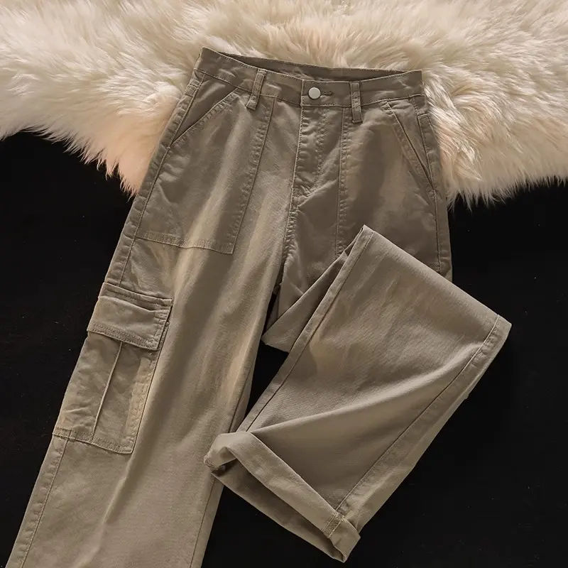 【Luck wanita】Cargo Jeans khaki Highwaist Loose Celana Jeans Wanita Korea style (realpict) 0