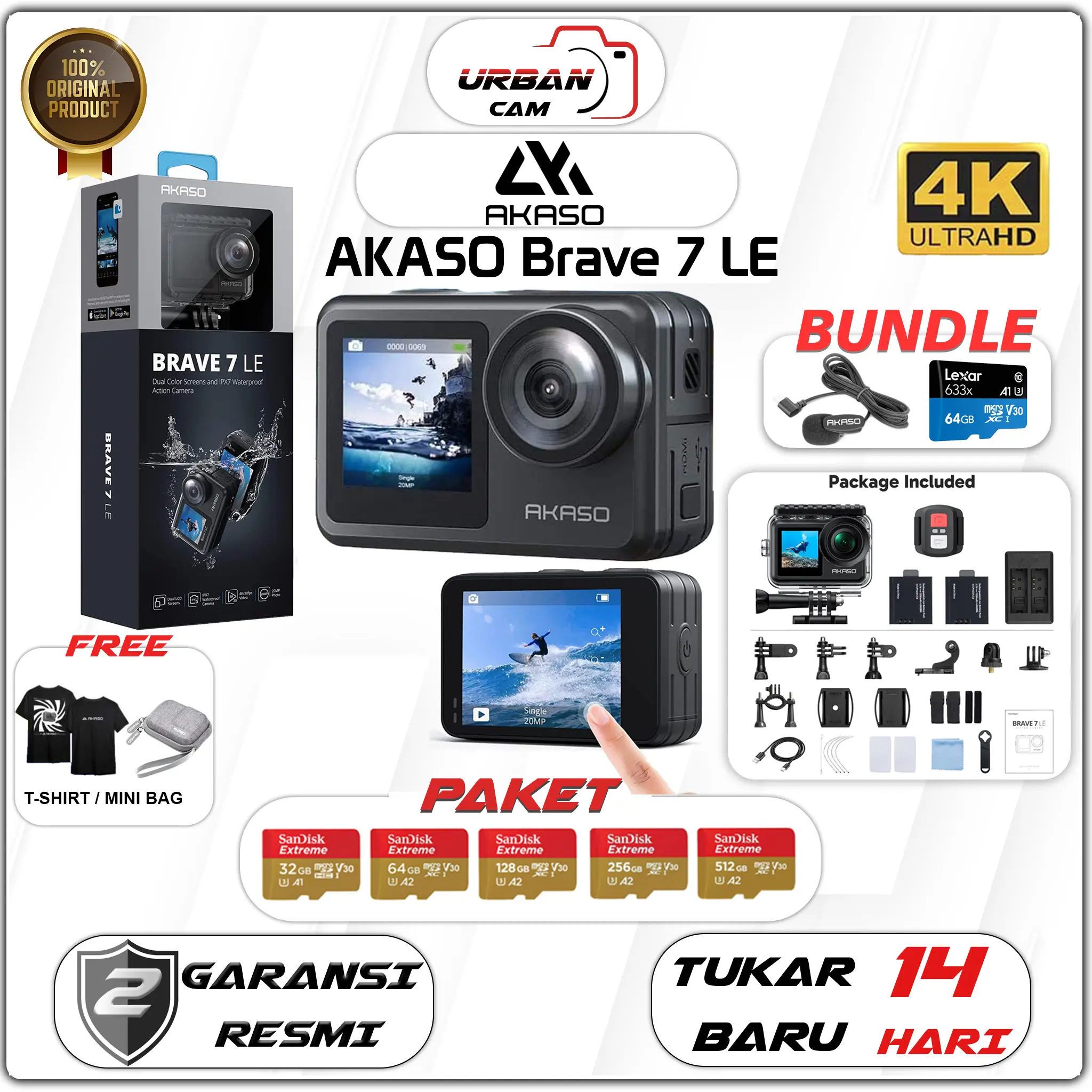 Akaso Brave 7 LE Action Camera 4k 30FPS 20MP Dual Screen