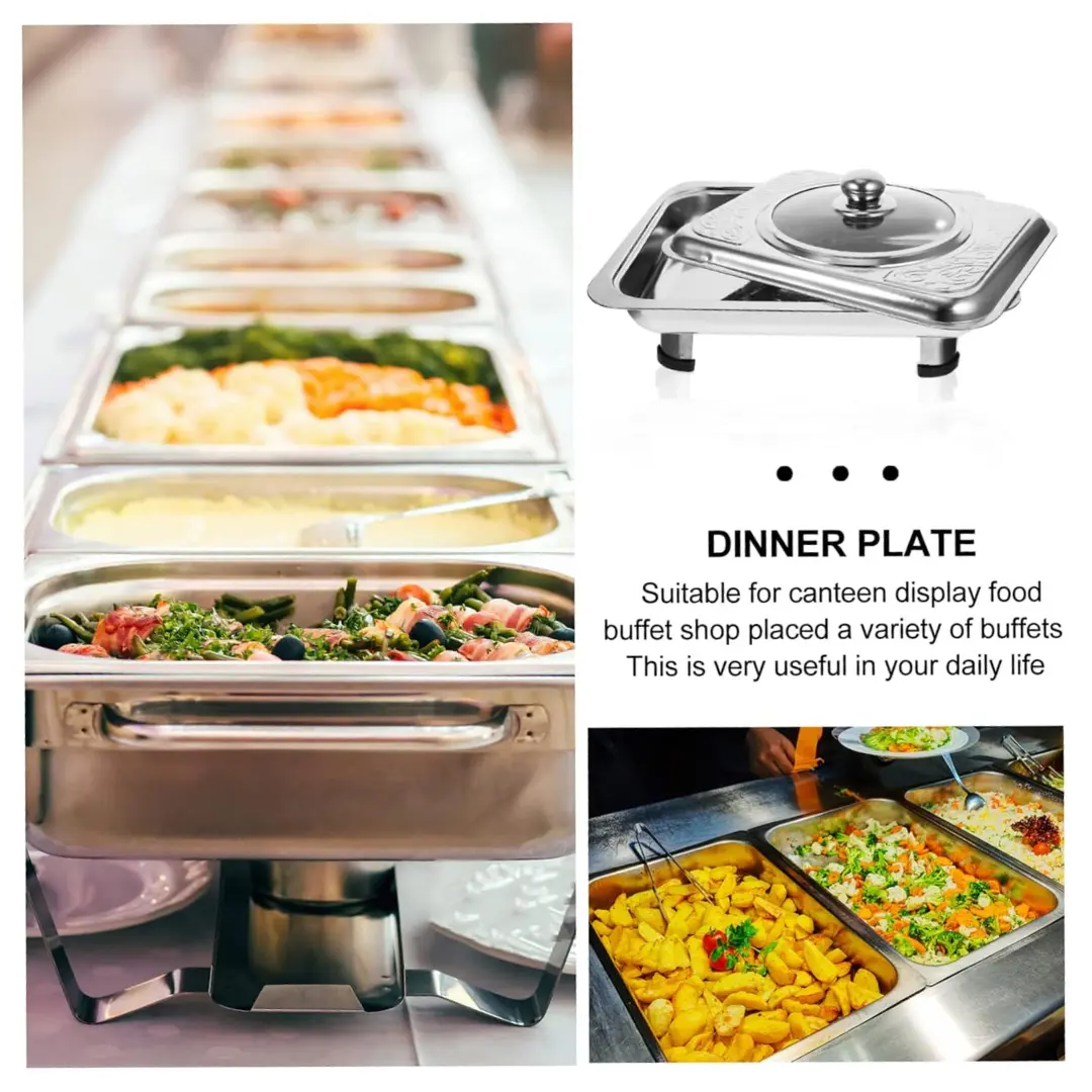 5pcs Buffet Tray Set 34x28 Stainless Steel Serving Tray Food Container Food Tray Set Catering Kenduri Cover Glass