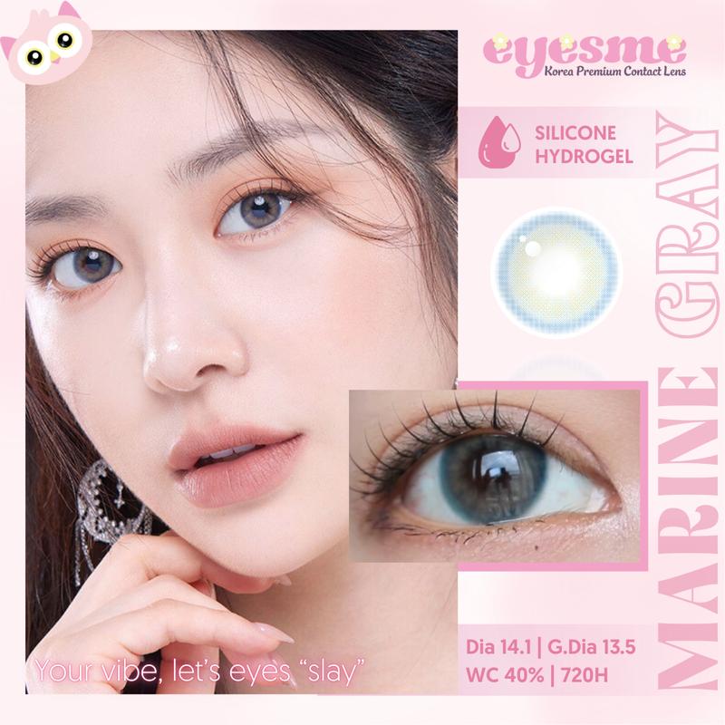  Marine Gray - Kính áp tròng Eyesme - Lens xám tự nhiên không độ và có độ cận từ 0.5 đến 8 độ cho Nam và Nữ 