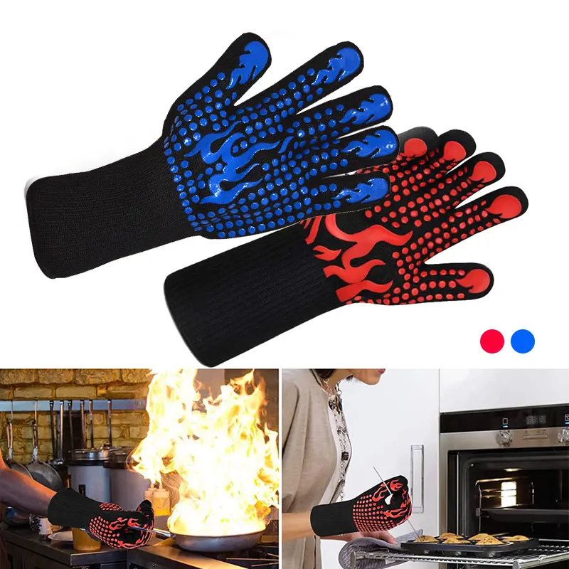 Gloves Api Bbq Tahan Sarung Tangan Anti Pisau dan Panas 800℃ Heat Resistant Oven Sarung Tangan Tebal Anti Panas