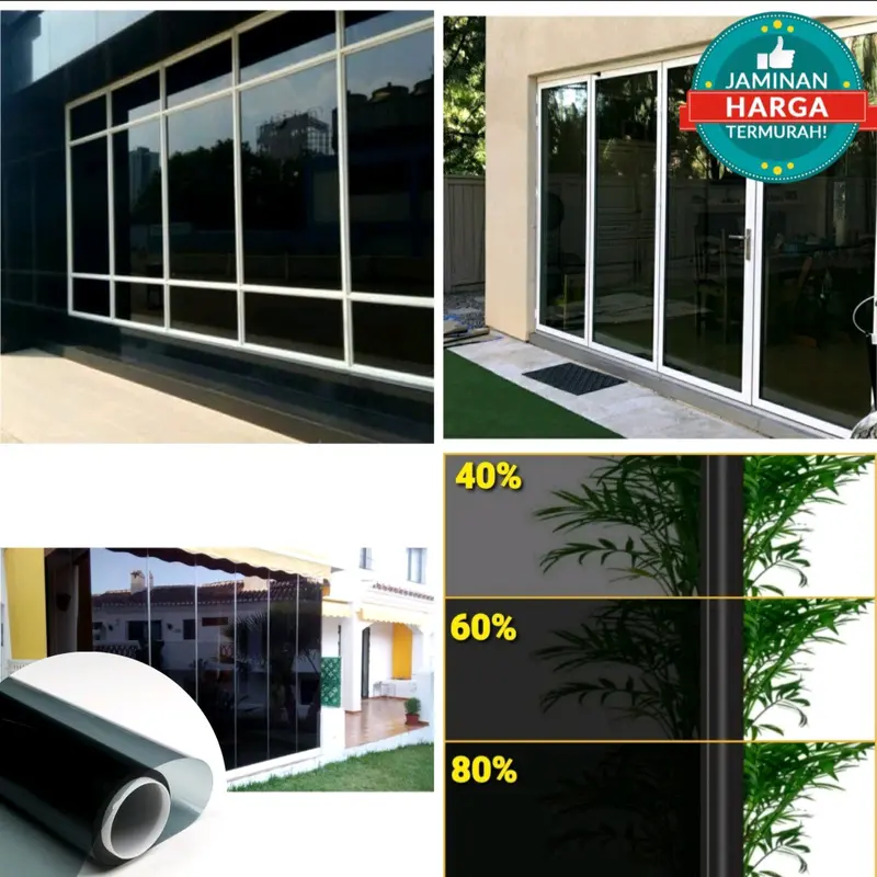 Kaca Film Riben Hitam Tolak Panas Stiker Kaca Jendela Rumah Kaca Film Mobil 20% 40% 60% 80% 7