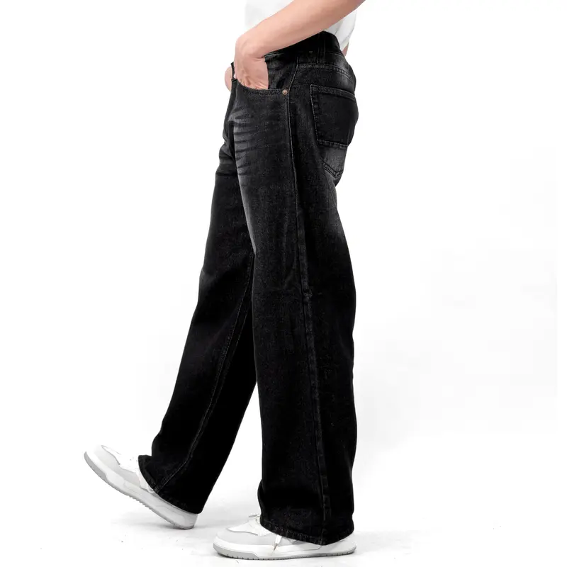 Gizmo - Celana Jeans Wide Leg Wisker Lebar Gombrong Skena Black Wisker pria loose Straight   fit jumbo big keren Bahan Denim Nyaman Oversize Panjang Santai Hitam Dark Casual 4