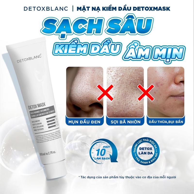 Mặt Nạ Kiềm Dầu Detox Mask Thải Độc hỗ trợ giảm tiết dầu nhờn hút sợi bã nhờn,giảm mụn đầu đen làm sạch tế bào da loại bỏ bụi bẩn giữ ẩm cho da DetoxBlanc 80ml