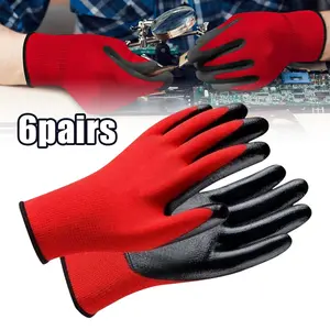 12Pasang Karet Anti Slip Tebal Dan Kuat Nylon Polvrethane Gloves Safety Glove Premium