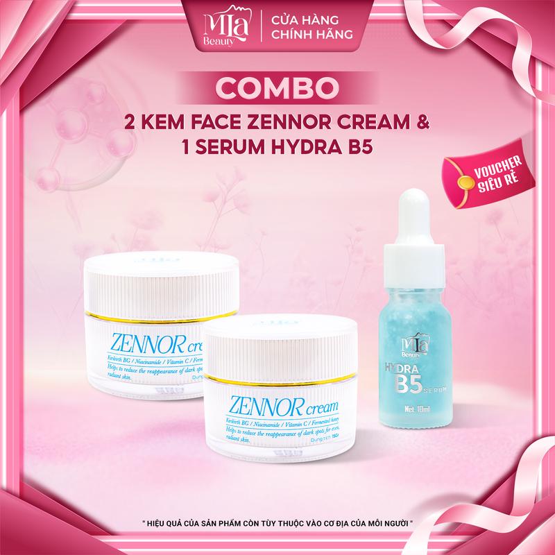 Combo 3 Sản Phẩm Dưỡng Sáng Da Gồm 2 Kem Face ZENNOR CREAM và 1 Phục Hồi Trẻ Hóa Da SERUM HYDRA B5 - Hỗ Trợ Dướng Sáng Da - Mờ Nám Tàn Nhang Mỏng Yếu - Thành Phần Niacinamide MLa Beauty serum cho da dầu mụn ẩn