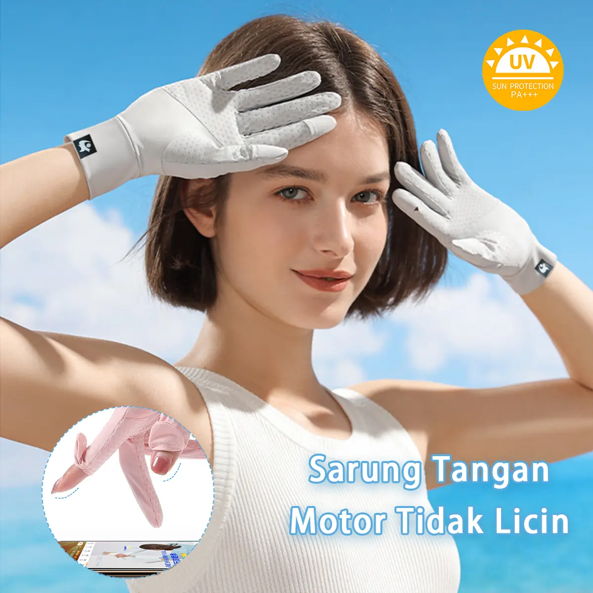 sarung tangan montor wanita GLOVES touch screen anti uv kain 2025 Gaya Gloves yang Modis Tidak licin, bernapas, dan tidak pengap Fingerless Gloves Pink
