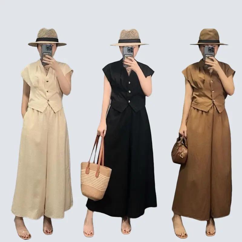  Set Nữ COLOUR Cao Cấp  2224  - Áo Kiểu Gile Xếp Ly và Quần Lửng Ống Rộng Chất Vải Đũi Linen Cao Cấp Mềm Mát Đi Biển Set Đồ Nữ Mùa Hè Sang Trọng Đơn Giản 