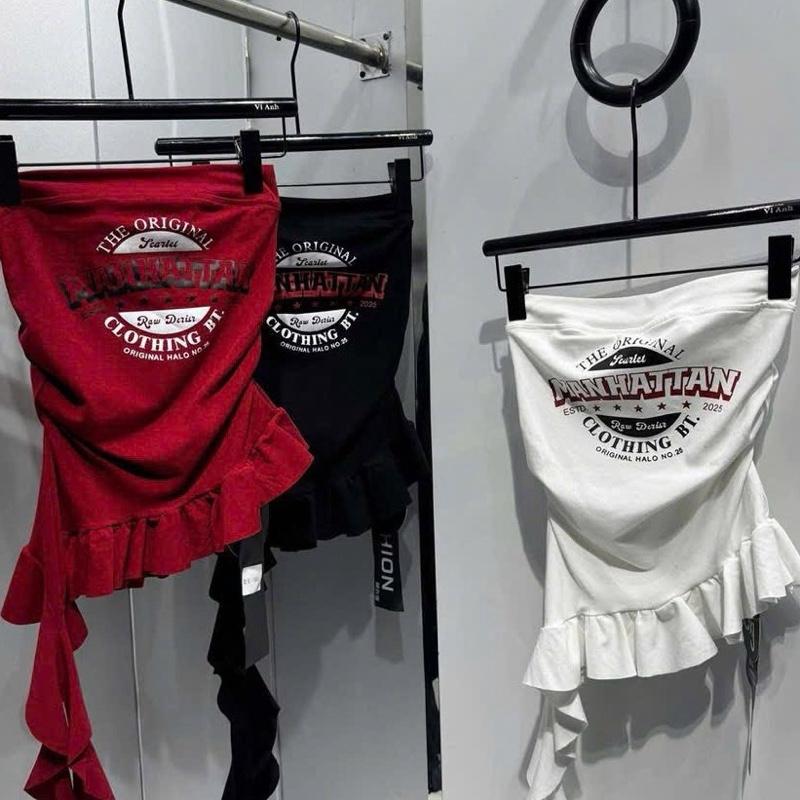 Áo ống quây cúp ngực bèo tua rua sexy cá tính in hình