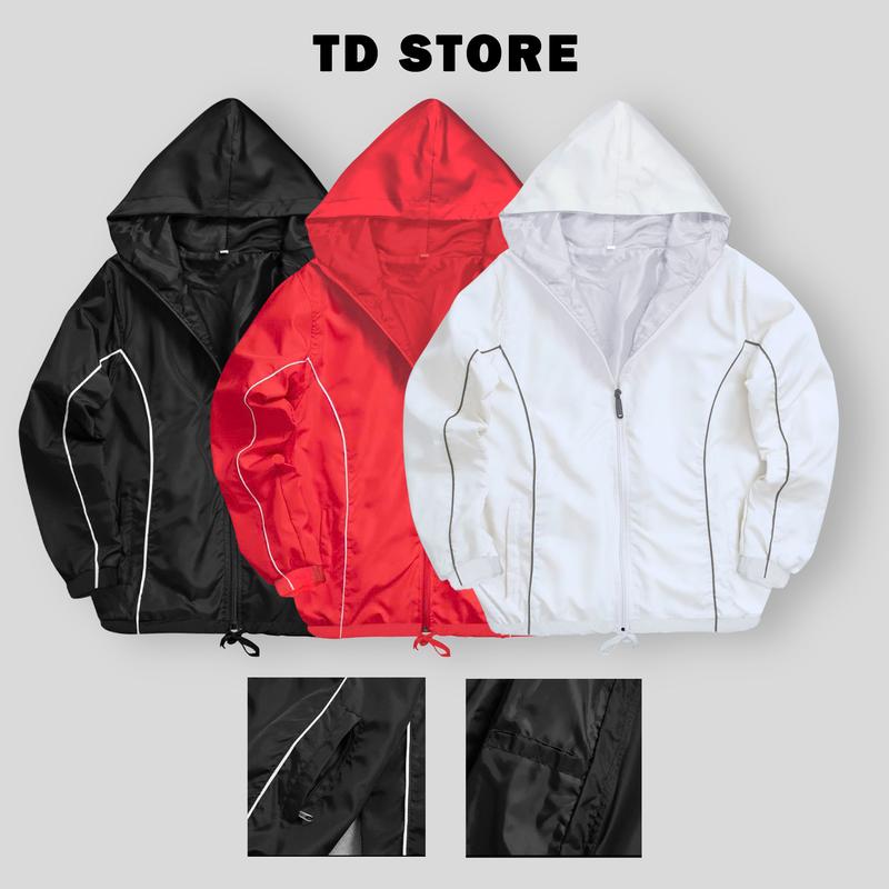 TD STORE Áo Khoác Gió Nhăn Nam Nữ 2 Lớp Chất Liệu Vải Gió Nhăn Chống Nắng Chống Gió Cản Bụi Tốt Lót Lụa Thoải Mái Phối Sọc Thể Thao Tiện Lợi