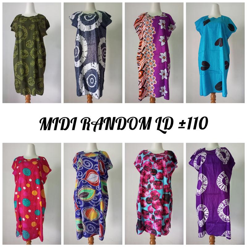 Paket Usaha 8pcs Daster Midi Rayon Santung - LD ±110 cm, Pj ±90 cm Motif Rayon 3