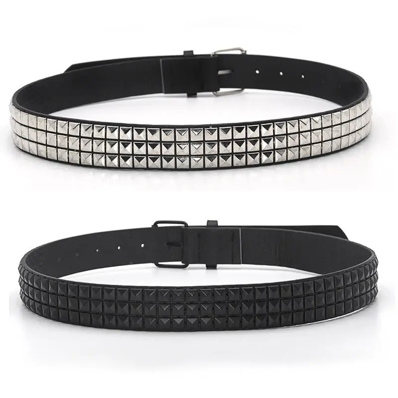 Black Fashion Rhinestone Rivet Belt Unisex Studded Punk Belt With Pin Buckle