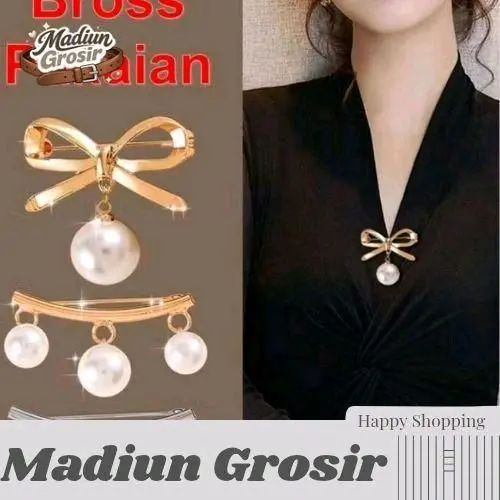 Bros Pakaian C Bentuk Geometri Mutiara Bross Elegan Untuk Wanita Blazer Syal Gaun Perhiasan Pita Pearl Gold Silver