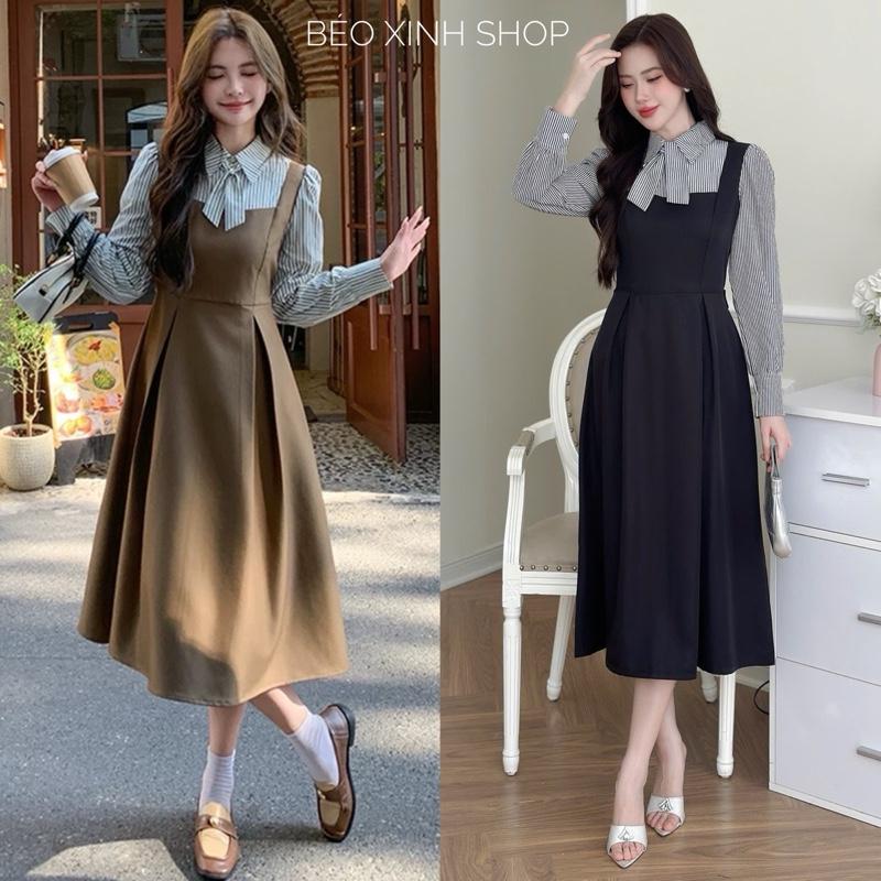 [Xả Kho] Váy Dự Tiệc Nữ Phối Sơ Mi Thắt Nơ Vải Cotton Lạnh Cao Cấp Thanh Lịch Bigsize Từ 40 - 95Kg Thời Trang Nữ Béo Xinh Shop - A.1556