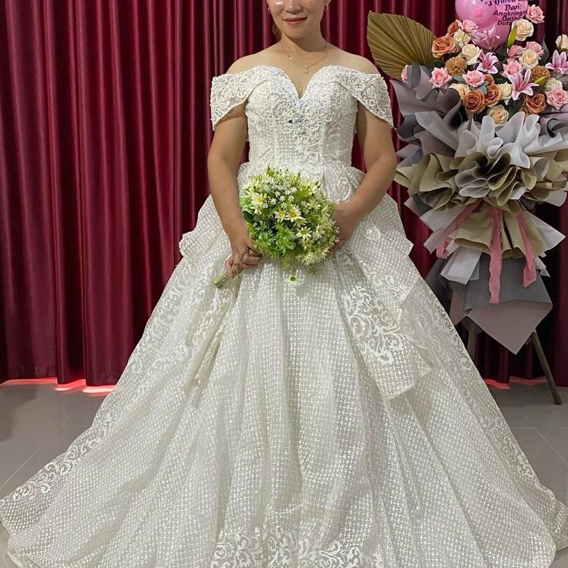 Gaun Pengantin Sabrina Mewah untuk Wanita - Dress, Pesta, Panjang 1