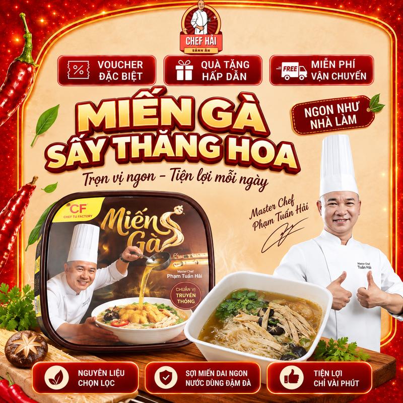 Miến Gà Sấy Thăng Hoa Chef Hải 85g – Miến Gà Ăn Liền Tiện Lợi – Nước Dùng Đậm Vị Truyền Thống