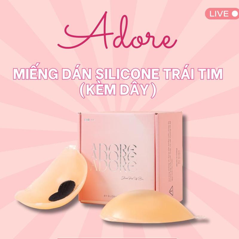   Adore  Miếng Dán Silicone Trái Tim Cao Cấp Nâng Tạo Khe V1  Độn 3cm & 1cm  Có Keo Dán Kèm Dây Quai Trong Women 