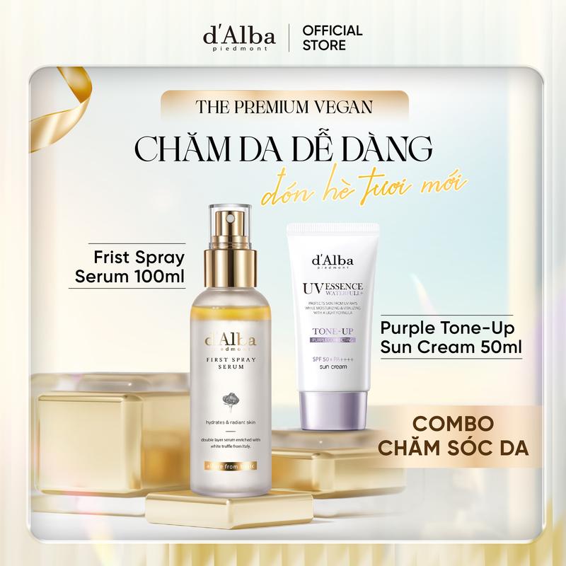 [CB First Spray 100ml & KCN TÍM 50ml] Combo Serum dạng xịt [First Spray] d'Alba White Truffle 100ml & Kem chống nắng TÍM d'Alba Waterfull Tone-Up Sun Cream (Purple) 50ml Skincare