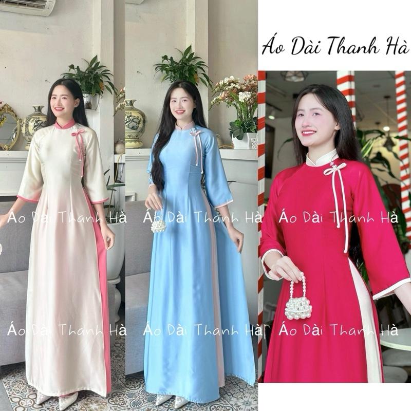 Áo Dài Truyền Thống Chất Lụa Ngọc Trai , Tay Lỡ Loe Đính Nơ Cách Điệu Trẻ Trung - Áo Dài Thanh Hà