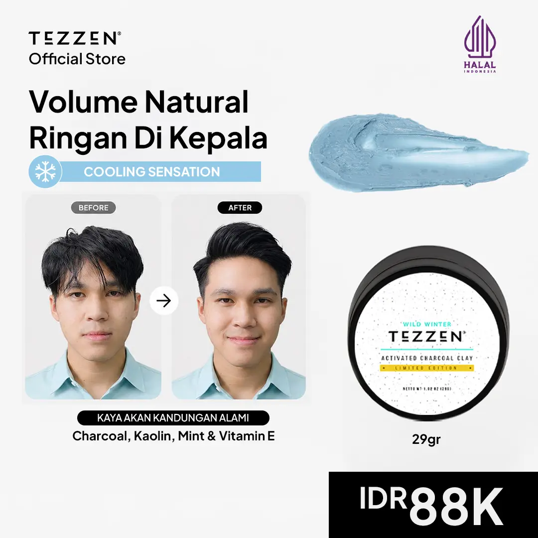 Tezzen Mini Wild Winter Charcoal Clay Limited Edition - Rambut Bervolume Sepanjang Hari