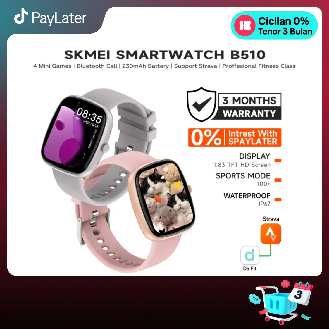 SKMEI B510 | bluetooth call | smartwatch sports | jam tangan outdoor running | heart rate tracker | jam tangan pintar | Mendukung Strava