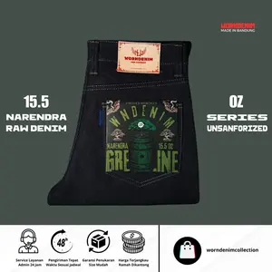 WORNDENIM-Narendra-raw denim 15.5OZ-unsanforized-bisa berdiri-kaku tebal-greenline selvedge accent