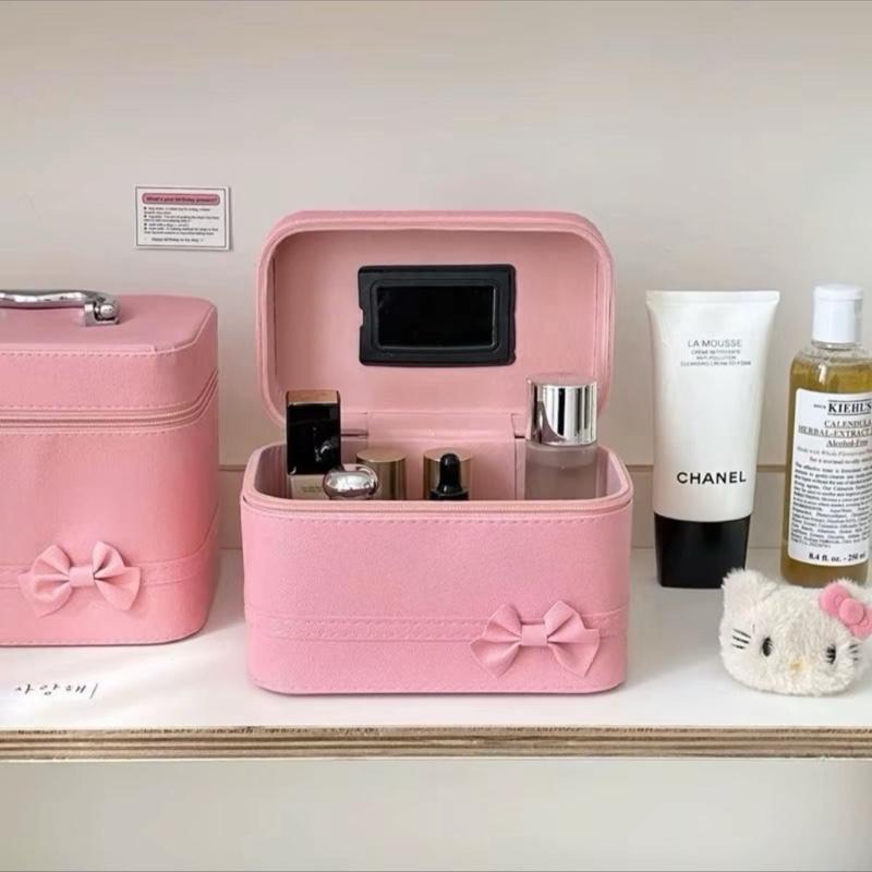 LIVE Cốp đựng mỹ phẩm đồ makeup có gương soi nơ hồng xinh xắn cá nhân đi chơi du lịch trang