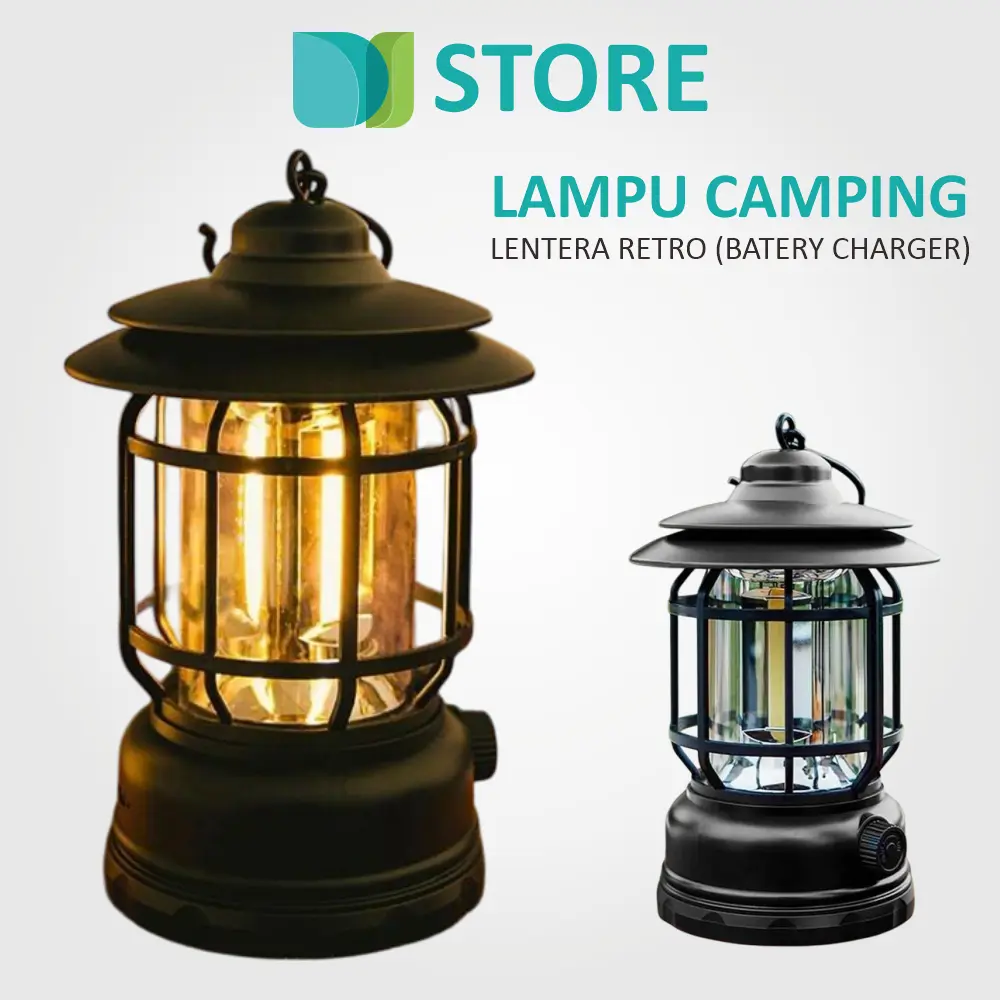 Lampu Camping Lentera Gantung Portable Batery Charger model retro Rechargeable