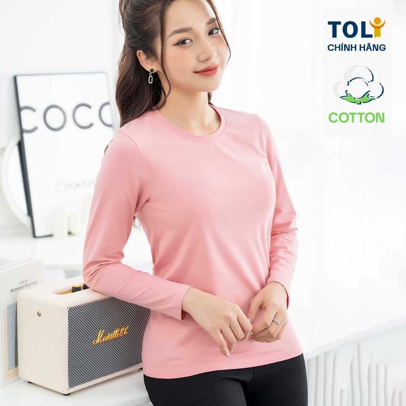  Áo thun tay dài nữ TOLI cổ tròn dáng ôm vừa màu trơn  vải cotton mềm mịn co dãn 4 chiều cao cấp  LHB26  Top Hồng Women Dài Tay 