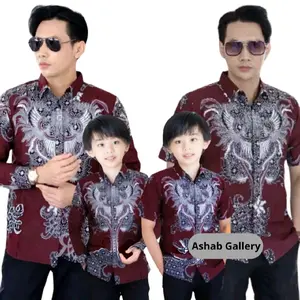 BAJU BATIK AYAH DAN ANAK COWOK WARNA BURGUNDI MOTIF RAHWANA