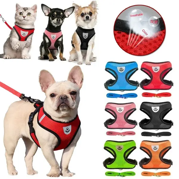 Pet Harness and Leash Set Cat and Dog Walking Soft Mesh Breathable Adjustable Vest for Kitten Puppy Dog Leash Chest Strap