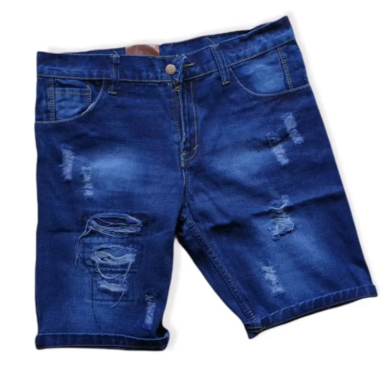 jeans pendek sobek+Celana pendek+jeans+Denim+Dewasa+Boyfriend+Rawis+ Pria+ Panjang+ Nyaman+ Keren+ Slim+ Cowok+ Stretch+Slimfit+Muda+Biru 4