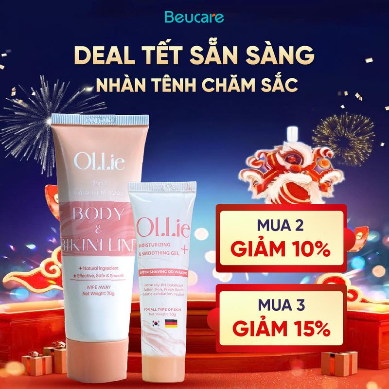 Combo Kem Tẩy Vùng Tay Chân Nách Lông Dành Cho Nam Nữ Hương Đào Hỗ Trợ Tẩy Lông Nhanh Chóng và Gel Dưỡng Ollie Không Sử Dụng Cạo Râu - Tặng que gạt kemtaylong - KT001